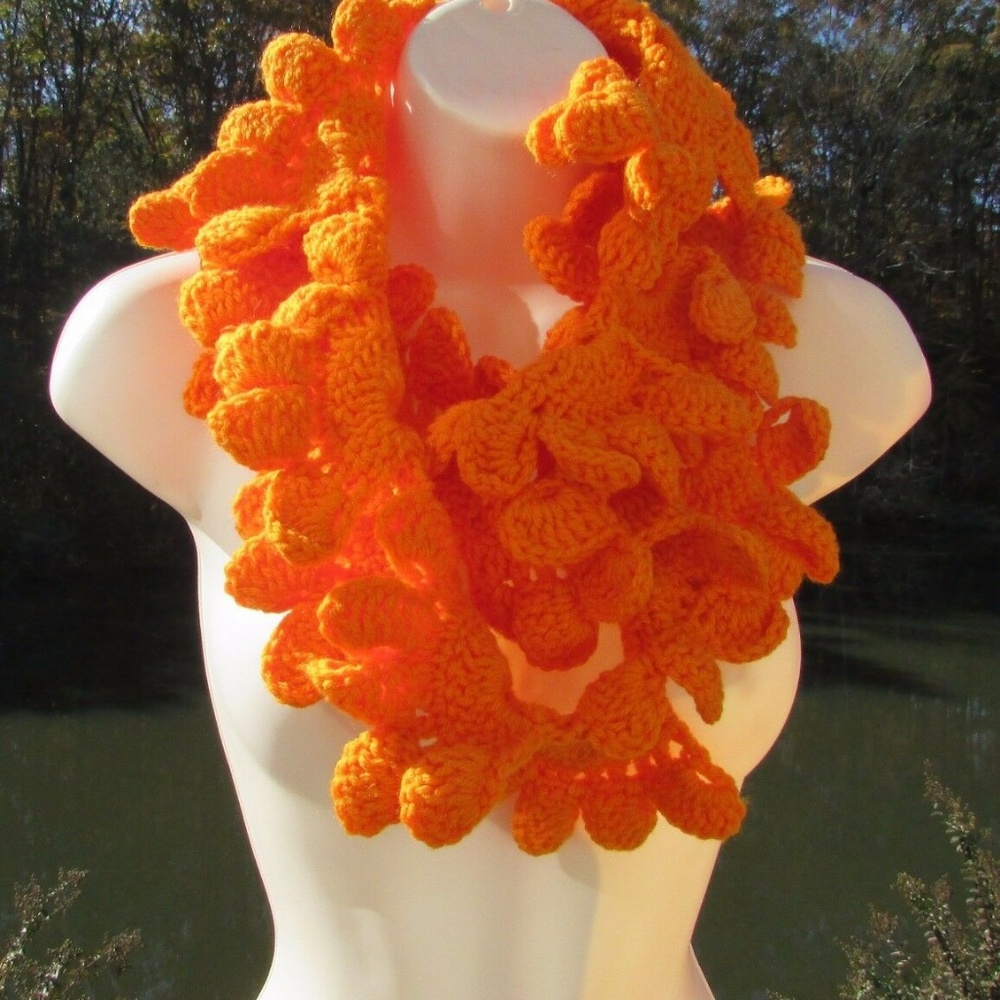 🍾SOLD   Orange Infinity Scarf, Crochet, Handmade - Picture 2 of 3